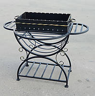 Мангал на 10 шампурів, сталь 4 мм, з одним переднім та двома боковими столиками (жаровня + стійка радіусна)