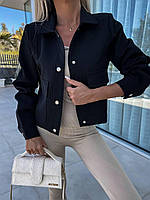 ВАУ! Женская весенняя однотонная куртка на кнопках (черный, серый, голубой, молочный); размер: 42-44, 46-48