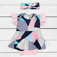 Боди Dexters платье с коротким рукавом abstract 74 см розовый темно-синий (131433768064) EJ, код: 8329725