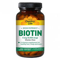 Биотин Country Life High Potency Biotin 5 mg 120 Caps GR, код: 7517624