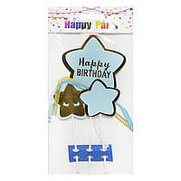 Набір тематичних топерів 3 шт із картон для торта Happy Birthday Зірки блакитні 87-4