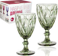 Набор из 6 бокалов для вина Elodia Lux Грани 260мл изумрудное стекло ST VA, код: 8389697