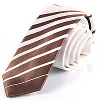 Узкий шелковый бело-коричневый галстук Schonau - 38 MP, код: 7764091