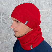Комплект: в'язана шапка зі снудом на флісі Luxyart КАНТА універсальний унісекс 50-60 Червоний PK, код: 2720533