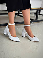 Женские белые туфли натуральная кожа с ремешком