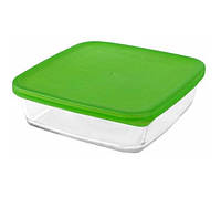 Харчовий контейнер квадратний 18*18*5.5 см із салатовою пластиковою кришкою Simax Color 7476 PM, код: 8357641