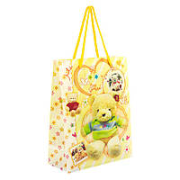 Сумочка подарункова пластикова з ручками Gift bag Ведмедики 23х18х7.5 см Жовтий (27349) KB, код: 7772587