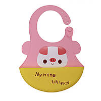 Силиконовый слюнявчик с карманом Kiddy Baby show свинка Розовый FS, код: 7920761