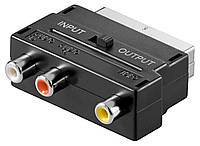 Перехідник аудіо-відео Goobay SCART-RCAx3 M F AV з перемикачем In Out чорний (75.03.3571) PK, код: 7454844
