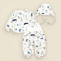 Комплект распашонка ползуны и чепчик для новорожденных футер Dexter s 56 см Молочный (1317153 PR, код: 8370217