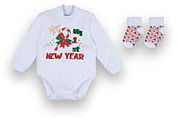 Комплект детский хлопковый новогодний (боди + махровые Носки) GABBI BD-21-103-3 Новый год на PR, код: 8454264