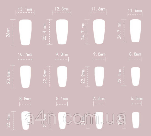 Накладные ногти - Интернет-магазин A4N Размеры накладных ногтей