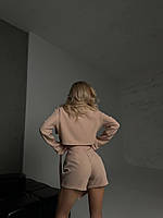 ШОК! Женский молодежный костюм двойка укороченный пиджак и юбка-шорты (черный, бежевый, пудровый, серый)