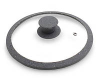 Кришка скляна Fissman Arcodes діаметр 24 см із силіконовим ободом сірий мармур DP38669 TN, код: 7425982