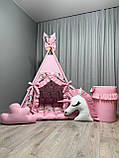 Вігвам дитячий Єдиноріжки БОНБОН з Корзиною Повний комплект, вігвам для дівчинки, вігвам для дітей, дитячий вігвам дитяча палатка, фото 2