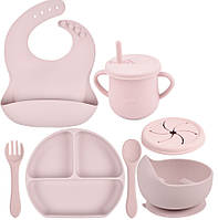 Набор детской силиконовой посуды тарелка слюнявчик тарелка для супа ложка вилка поильник 2Lif OM, код: 7824051