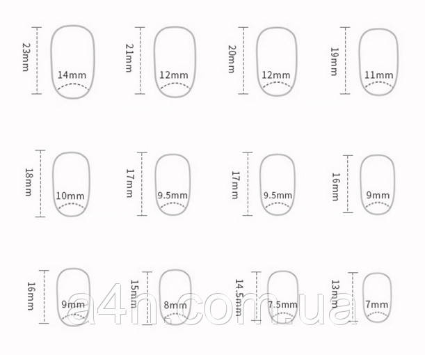 Размеры накладных ногтей