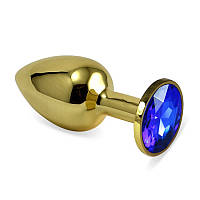 Золота анальна пробка із синім каменем Rosebud Anal Plug Medium Bdsm4u KB, код: 8181673