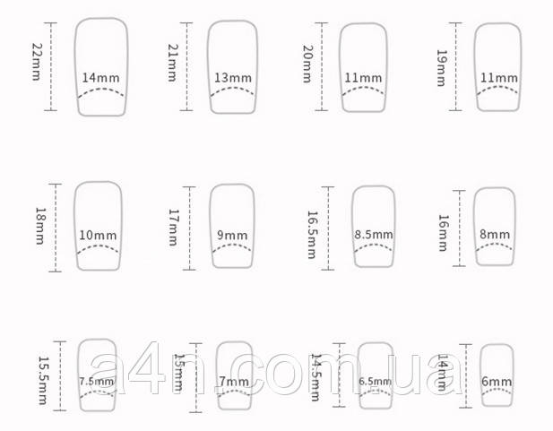 Накладные ногти - Интернет-магазин A4N Размеры накладных ногтей