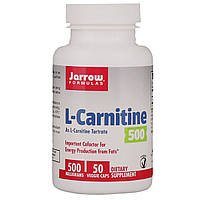 L-карнитин 500, 500 мг, L-Carnitine, Jarrow Formulas, 50 вегетарианских капсул PK, код: 2337561