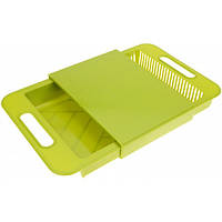 Разделочная доска на мойку с поддоном для мытья и шинковки овощей Supretto 37х24х5 см Green BX, код: 7772670