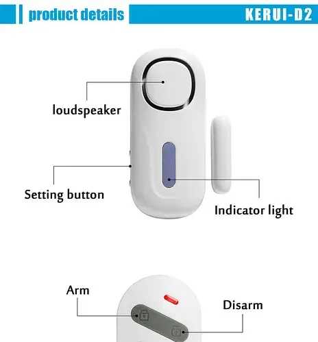 Сигнализация Kerui D2 на дверь, окно с датчиком движения и дистанционным управлением - фото 4 - id-p2157002456