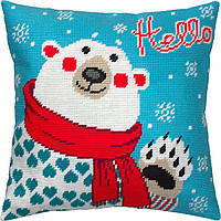 Набір для вишивання декоративної подушки Чарівниця Ведмідь з шарфом 40×40 см V-374 GR, код: 7243304