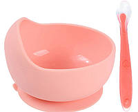 Набор силиконовая круглая тарелка для первых блюд и ложка 2Life Y12 2 шт Розовый (vol-10165) NL, код: 7813496