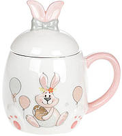Чашка ceramic с крышкой Bona Веселый кролик с золотым яйцом 450 мл DP39631 BB, код: 6869489
