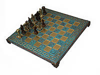 Шахматы Manopoulos Спартанский воин латунь в деревянном футляре 28х28 см Бирюзовые (S16CMTIR) SB, код: 1548451