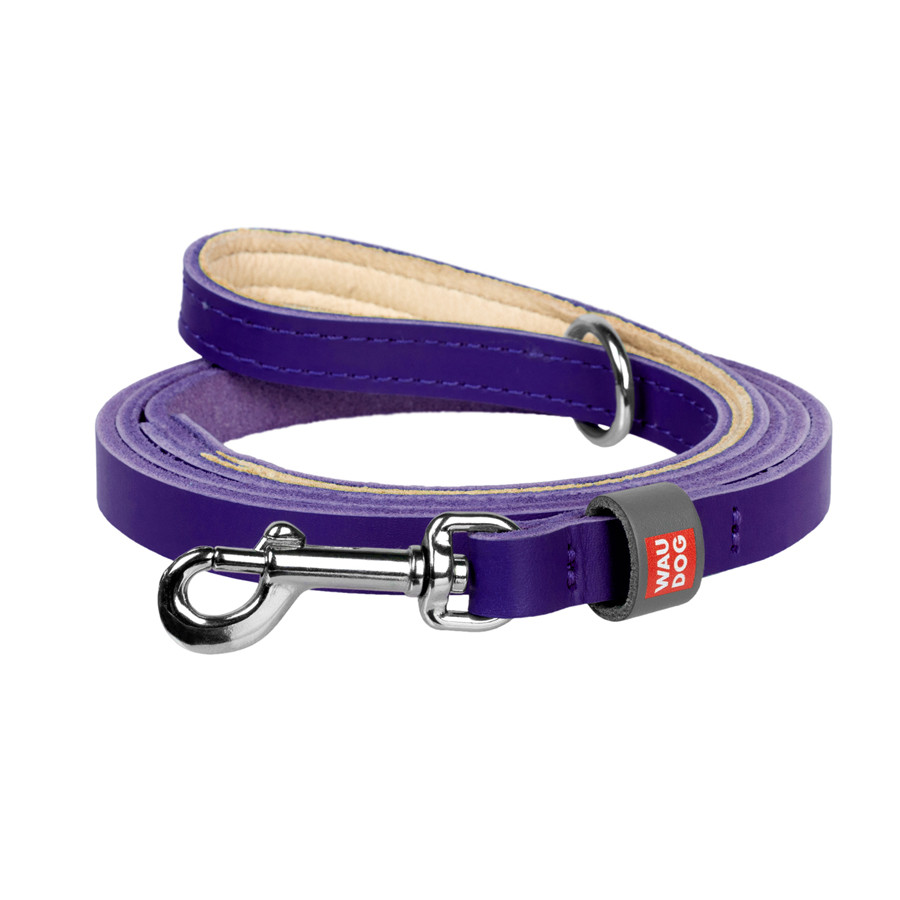 Повідець для котів і дрібних собак шкіряний WAUDOG Classic, XXS-XS, Ш 12 мм, Д 122 см фіолетовий, фото 1