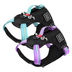 Шлея для собак безпечна WAUDOG Nylon з QR паспортом, металічна пряжка-фастекс, XL, Ш 25 мм, А 60-95 см, В 80-100 см блакитний