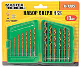 Набір свердел для металу MASTERTOOL 13 шт HSS (1.5-6.5 мм) у пластиковій коробці титан 11-1305 SC, код: 7233550, фото 2