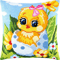 Набір для вишивання декоративної подушки Чарівниця Маля з яйця (дівчинка) 40×40 см Z-33 OM, код: 7243373
