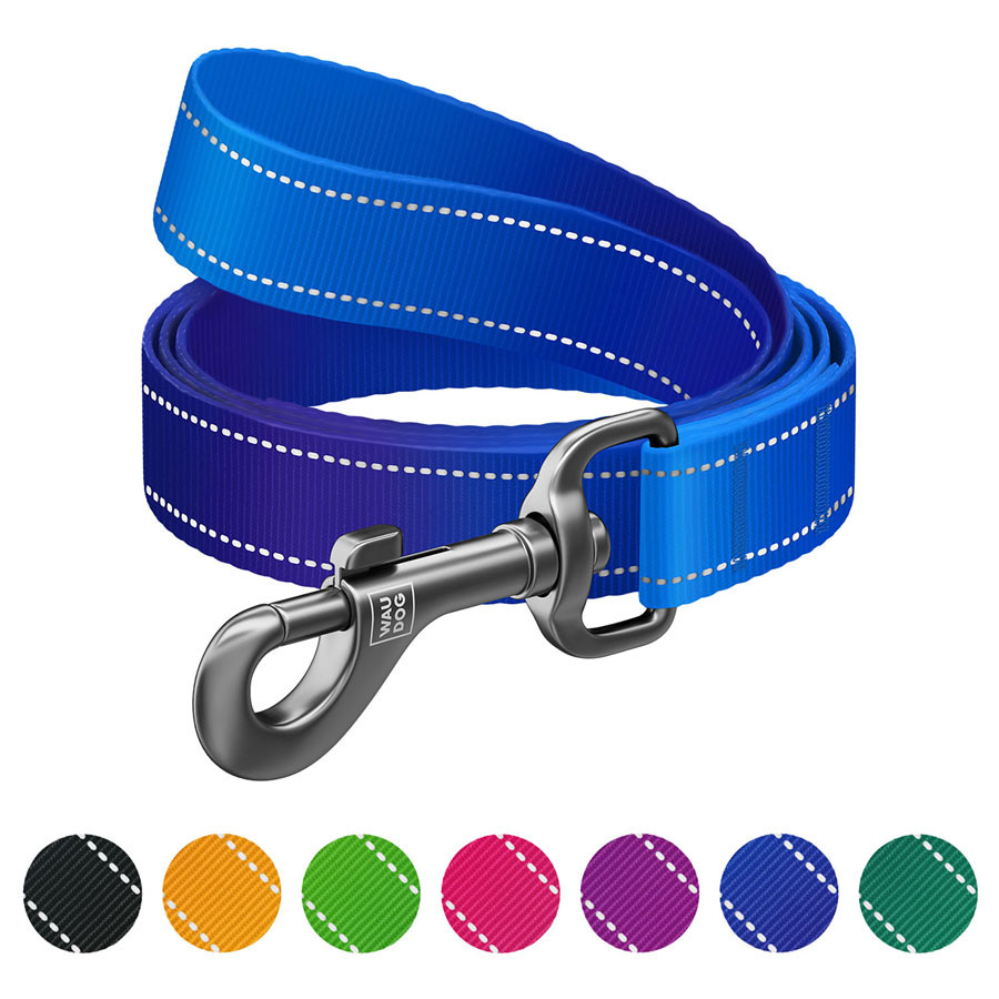Повідець для собак нейлоновий WAUDOG Nylon Mono світловідбивний, L-XXL, Ш 25 мм, Д 122 см синій