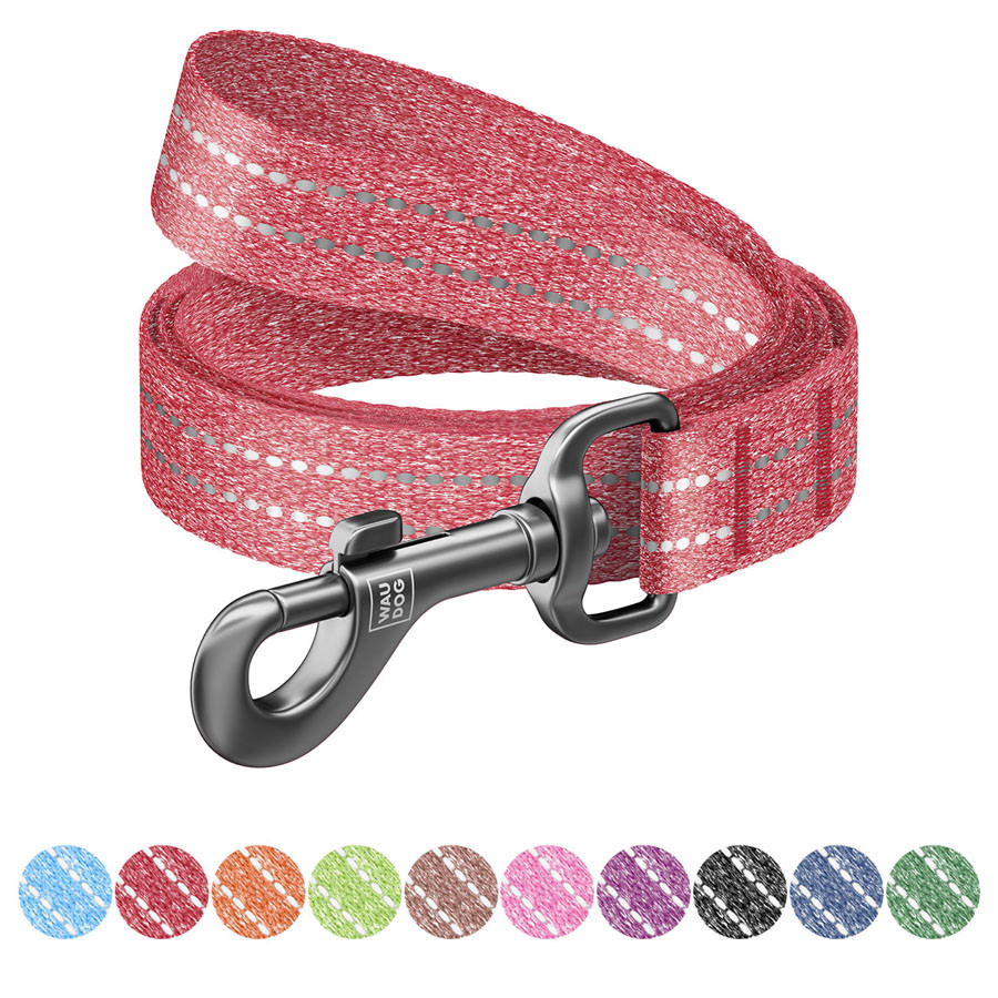 Повідець для собак з відновленої бавовни WAUDOG Re-cotton світловідбивний, S, Ш 15 мм, Д 500 см червоний, фото 1