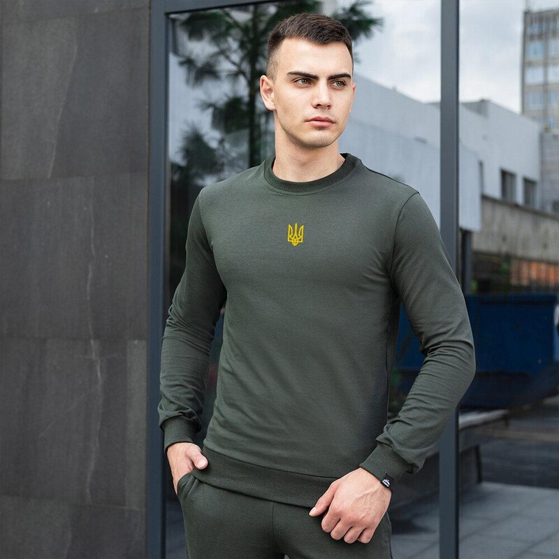 Темно-зелений світшот Pobedov "Герб України" (вишивка), фото 1