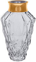 Інтер'єрна ваза Bona Fidero 25 см Сіре скло із золотом (DP218289) TN, код: 7887888