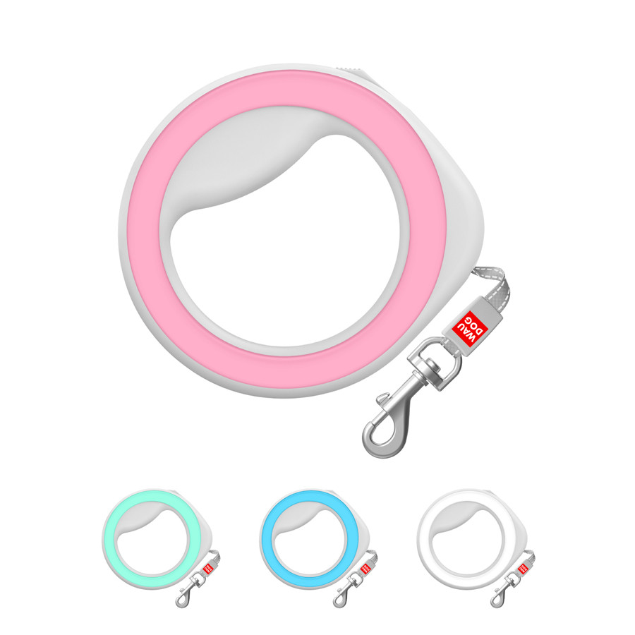 Повідець-рулетка для собак WAUDOG R-leash, кругла, XS-M, до 40 кг, 2,9 м, світловідбивна стрічка рожевий