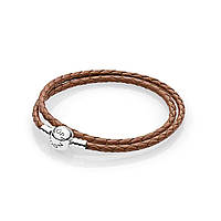 Светло-коричневый кожаный браслет с серебряным замком Pandora 590745CBN-D ES, код: 7360031