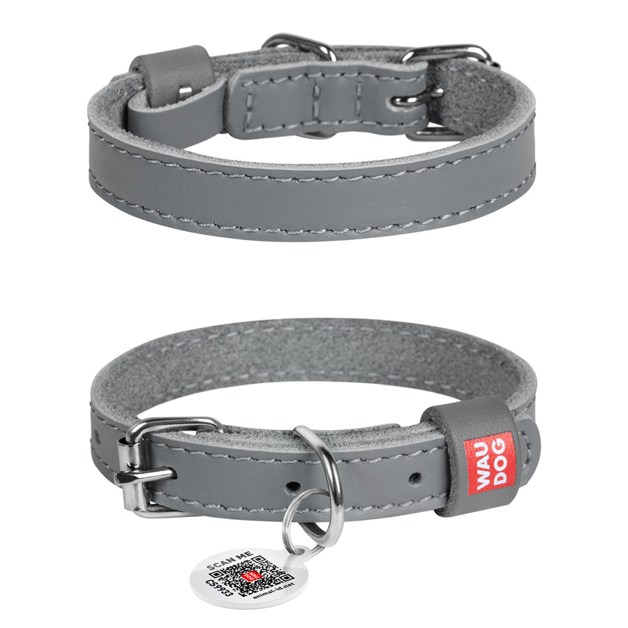 Нашийник для собак шкіряний WAUDOG Classic, Ш 12 мм, Д 21-29 см сірий, фото 1