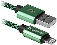 Кабель Defender ACH01-03T USB(AM)-Lighting 1m, 2.1A Green (87810) (6488730) TN, код: 1871638