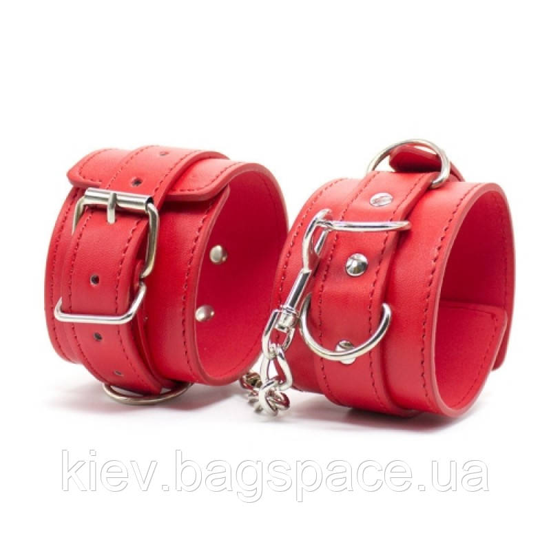 Червоні регульовані шкіряні наручники Bdsm4u Tied Handcuffs KB, код: 8019588