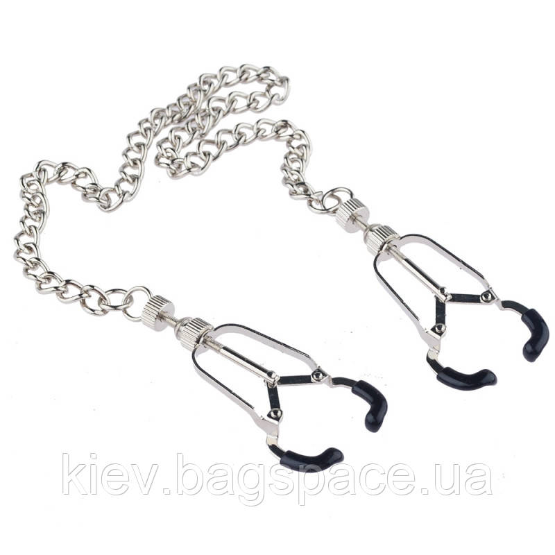 Затискачі для сосків на ланцюжку Kinklab Mandible Silver Nipple Clamps Bdsm4u KB, код: 8370763