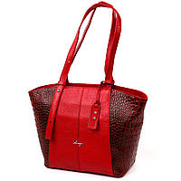 Деловая женская сумка с ручками KARYA 20875 кожаная Красный ES, код: 7680174