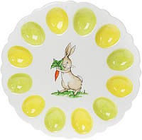 Тарелка блюдо-подставка для яиц Зайчик с морковкой диаметр 31.5см на 12 яиц DP66607 BonaDi PR, код: 8382585