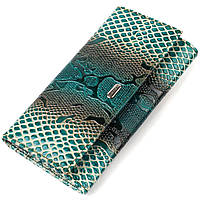 Лакований гаманець для жінок із натуральної фактурної шкіри з тисненням під рептилію CANPEL SX, код: 8061855