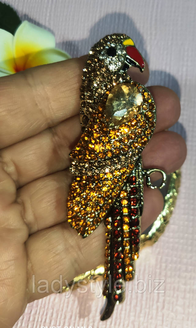 купити прикраси з фіанітами брошка папугай подарунок жінці пірсинг