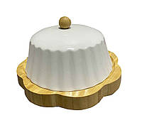 Тарелка бамбуковая с фарфоровой крышкой для пироженных, сыра, масла Bona Di 289-392 FT, код: 8305310