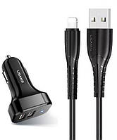 Зарядное устройство от прикуривателя USAMS U35 C13 2USB 2.1A USB Lightning 1m Черный TN, код: 8405203